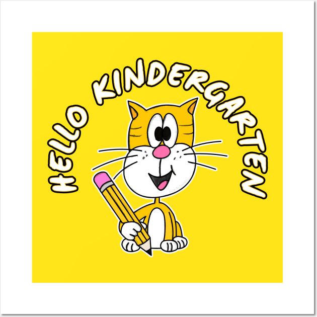 Hello Kindergarten Cat First Day Of School Wall Art by doodlerob